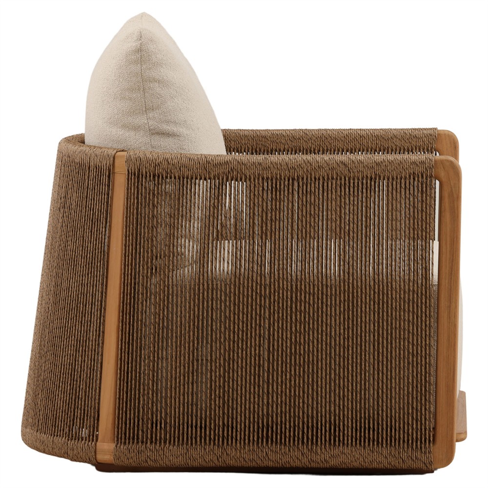 Gaelle Coastal Beach Sand Woven Natural Teak Outdoor Arm Chair|