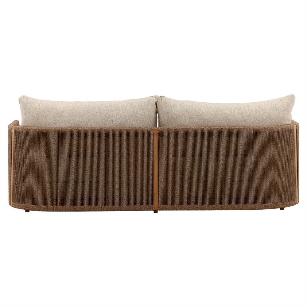 Gaelle Coastal Beach Sand Woven Natural Teak Outdoor Sofa - 87"|