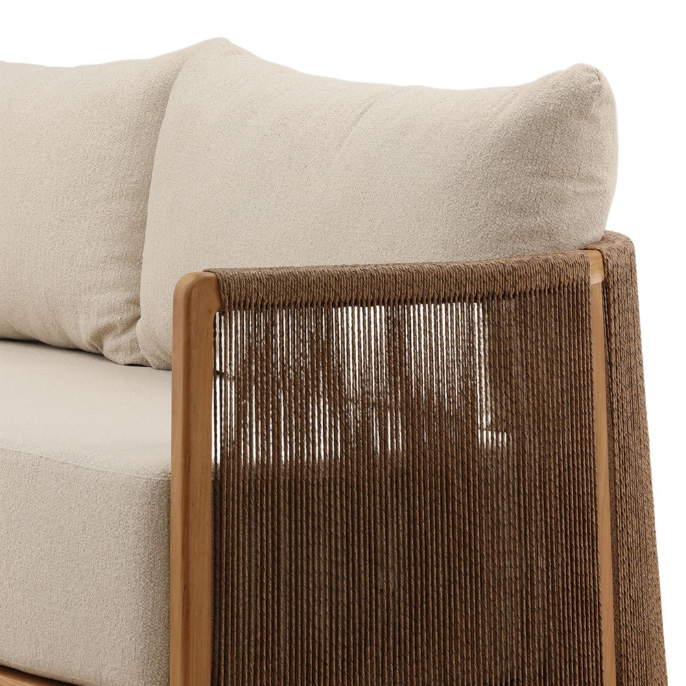 Gaelle Coastal Beach Sand Woven Natural Teak Outdoor Sofa - 87"|