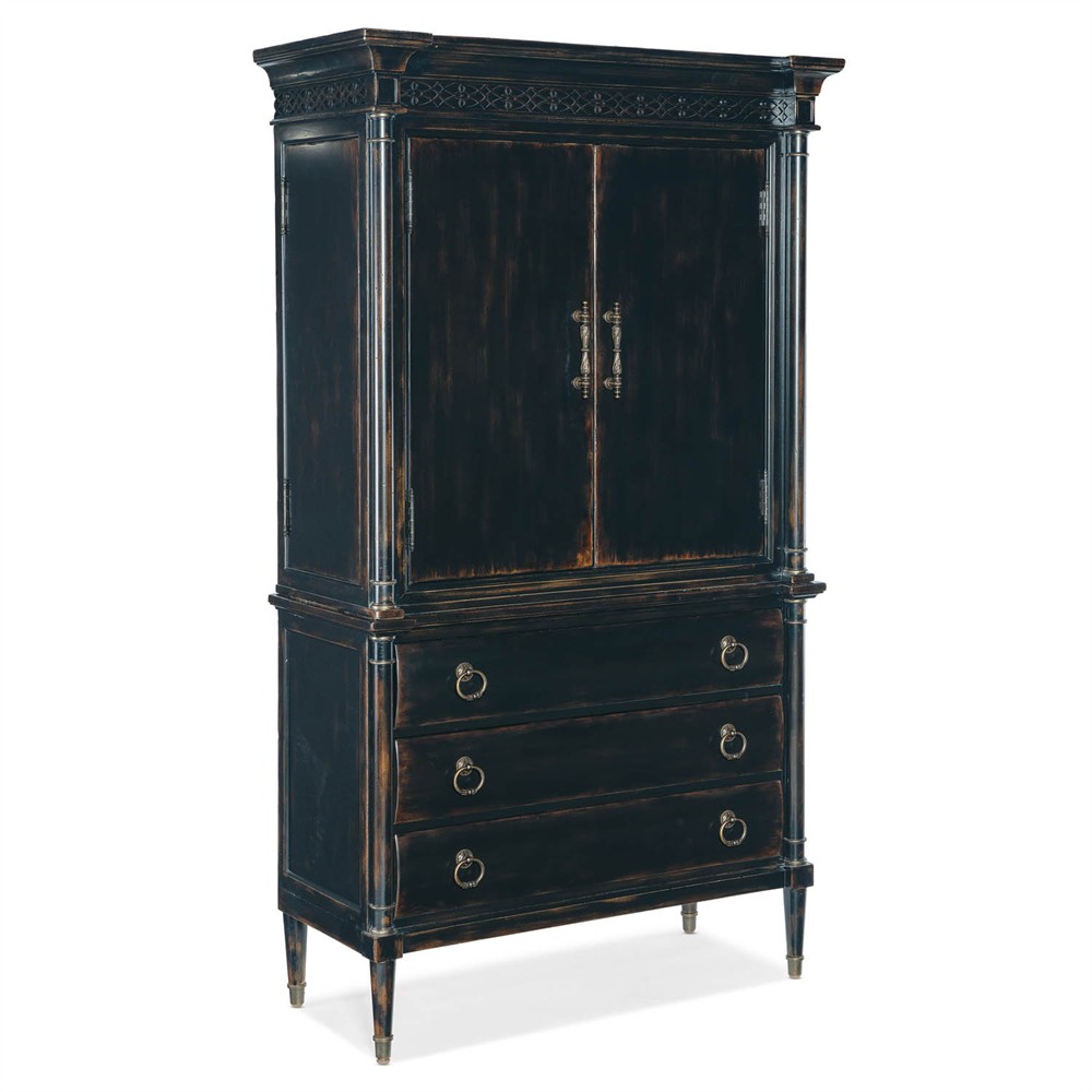 Stella Updated Traditional Aged Black Wood Jewelry Armoire|