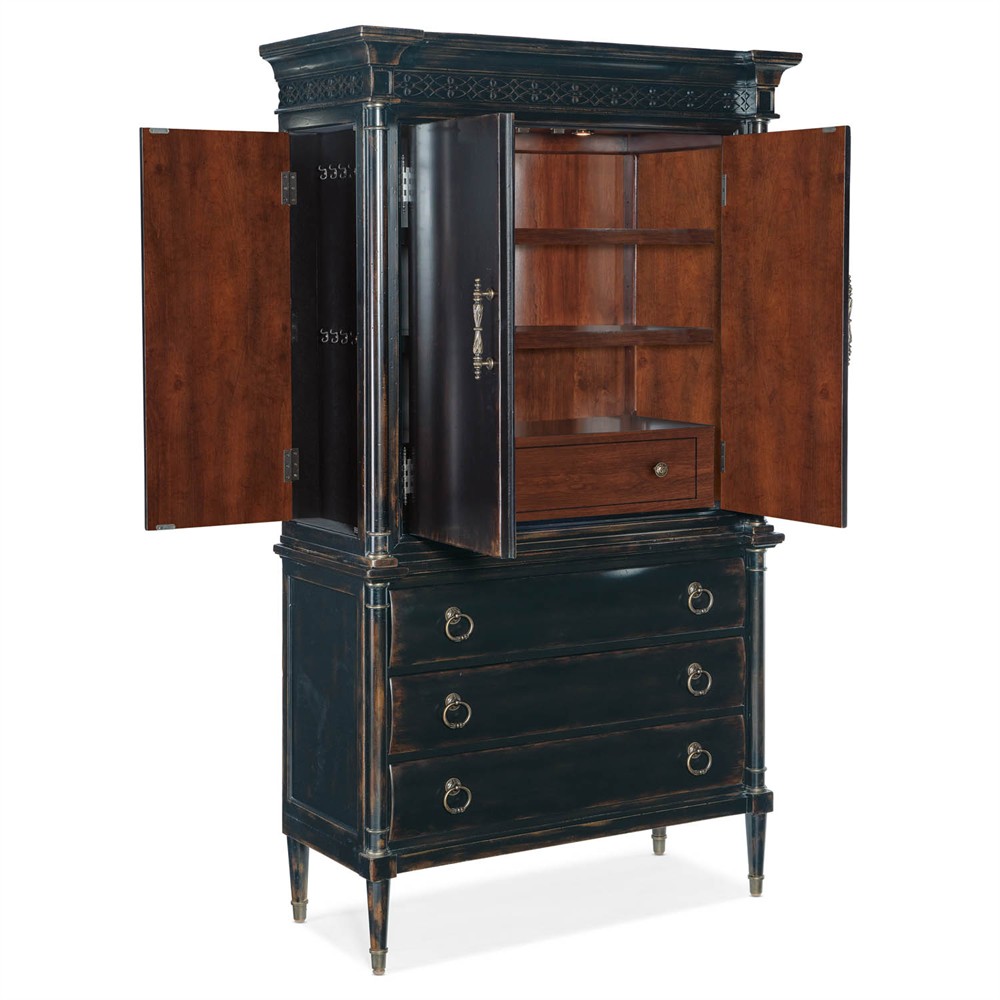 Stella Updated Traditional Aged Black Wood Jewelry Armoire|