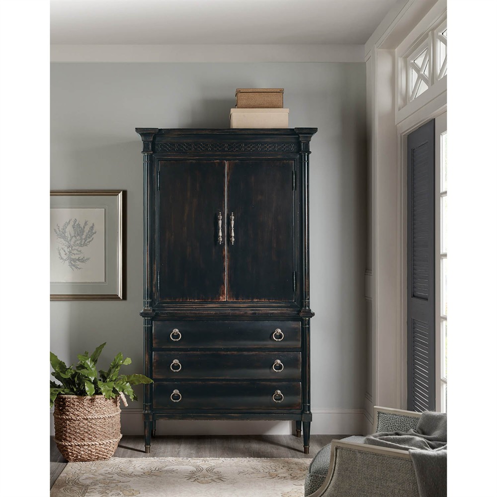 Stella Updated Traditional Aged Black Wood Jewelry Armoire|