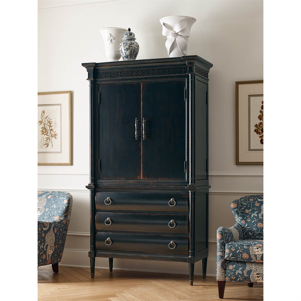 Stella Updated Traditional Aged Black Wood Jewelry Armoire|