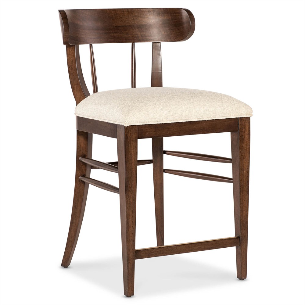 Alaine Updated Traditional Beige Performance Dark Brown Walnut Wood Counter Stool|