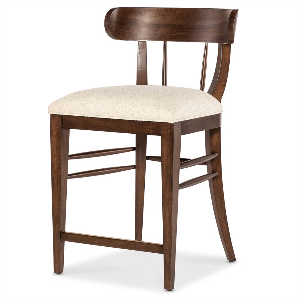 Alaine Updated Traditional Beige Performance Dark Brown Walnut Wood Counter Stool|