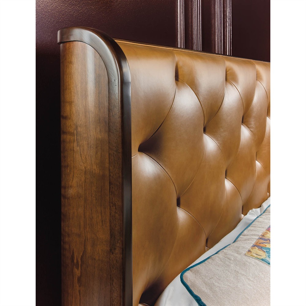 Alaine Rustic Lodge Brown Leather Walnut Wood Wingback Bed - Queen|