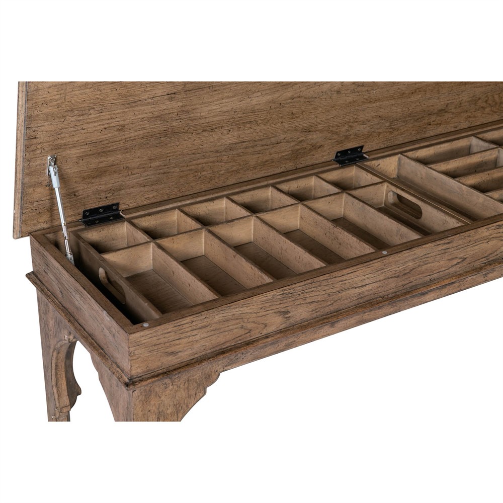 Asher French Country Brown Oak Storage Bench|