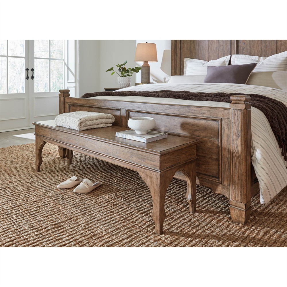 Asher French Country Brown Oak Storage Bench|