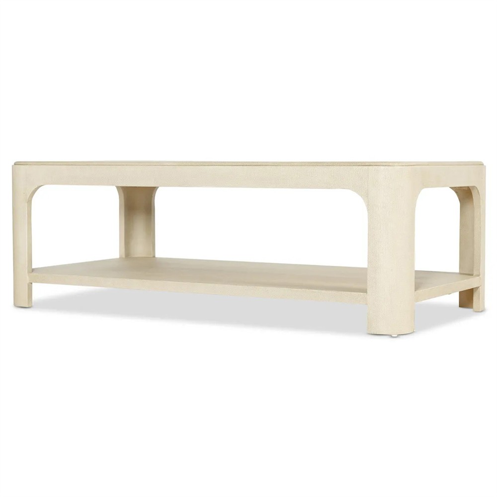 Elara Coastal Beach Cream Raffia Rectangular Cocktail Table|