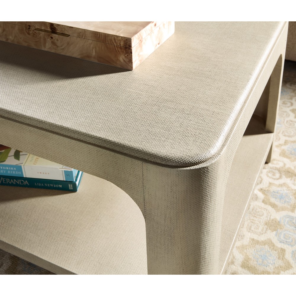 Elara Coastal Beach Cream Raffia Rectangular Cocktail Table|