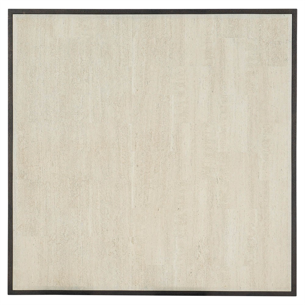 Elia Updated Traditional Cream Marble Black Metal Square Coffee Table|