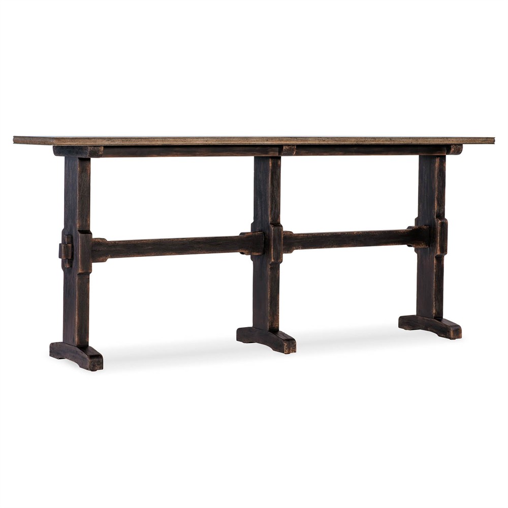 Asher French Country Black Oak Trestle Rectangular Console Table|