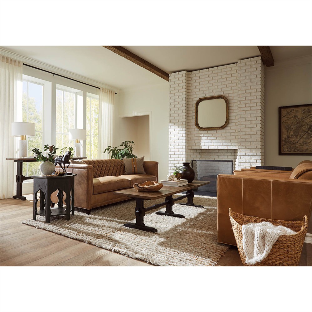 Asher French Country Black Oak Trestle Rectangular Console Table|