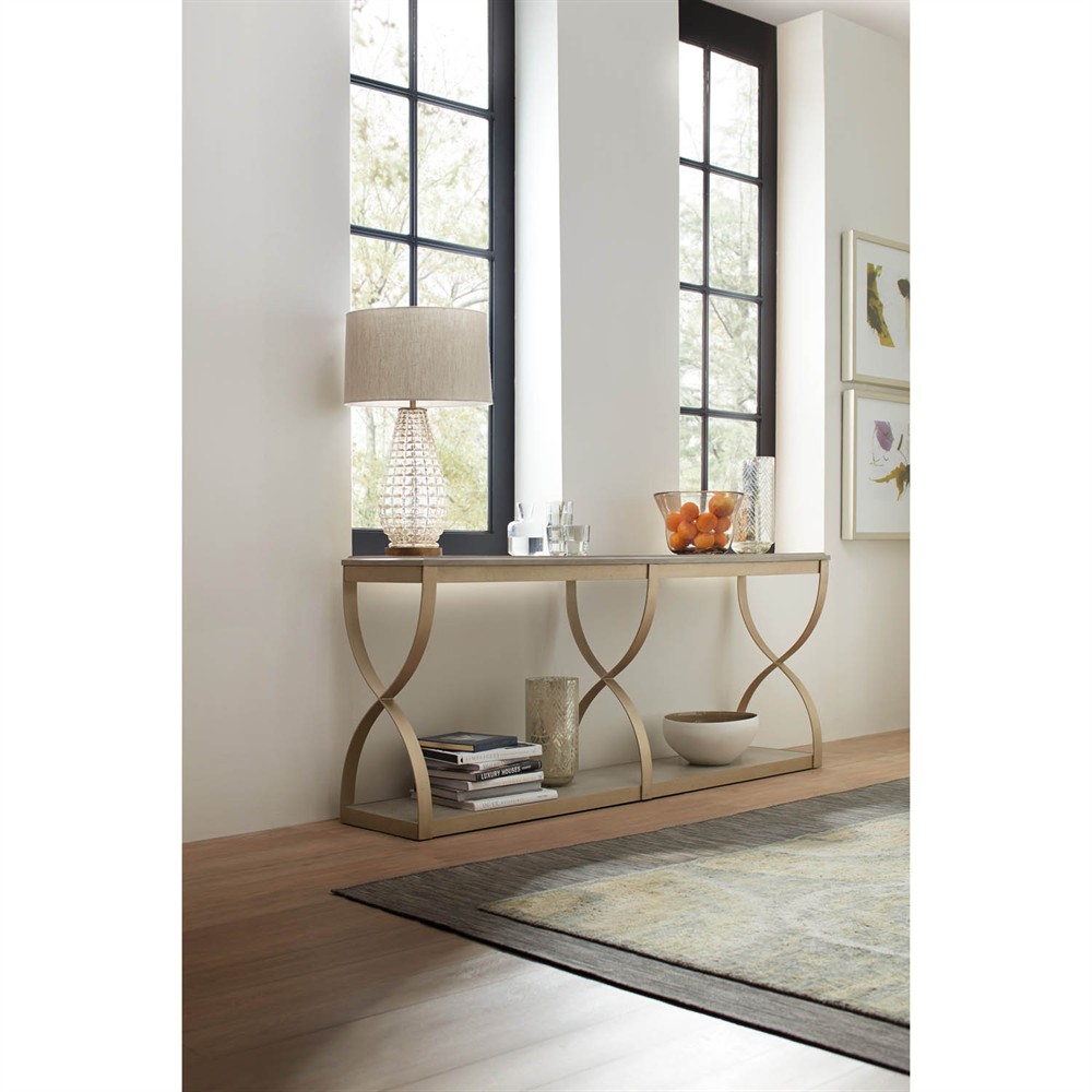 Alexa Modern Classic Grey Wood Champagne Metal Console Table|