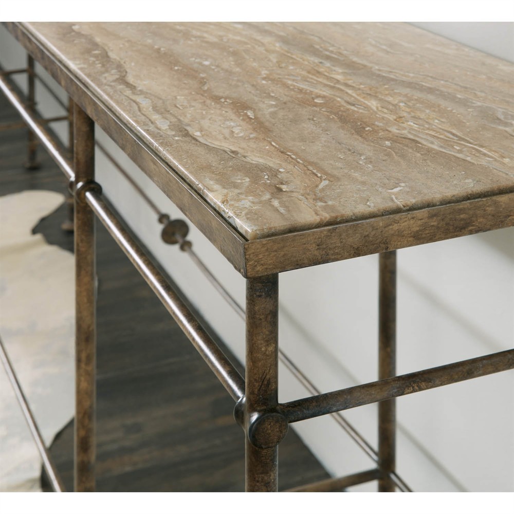 Louie Update Traditional Beige Stone Iron Console Table|