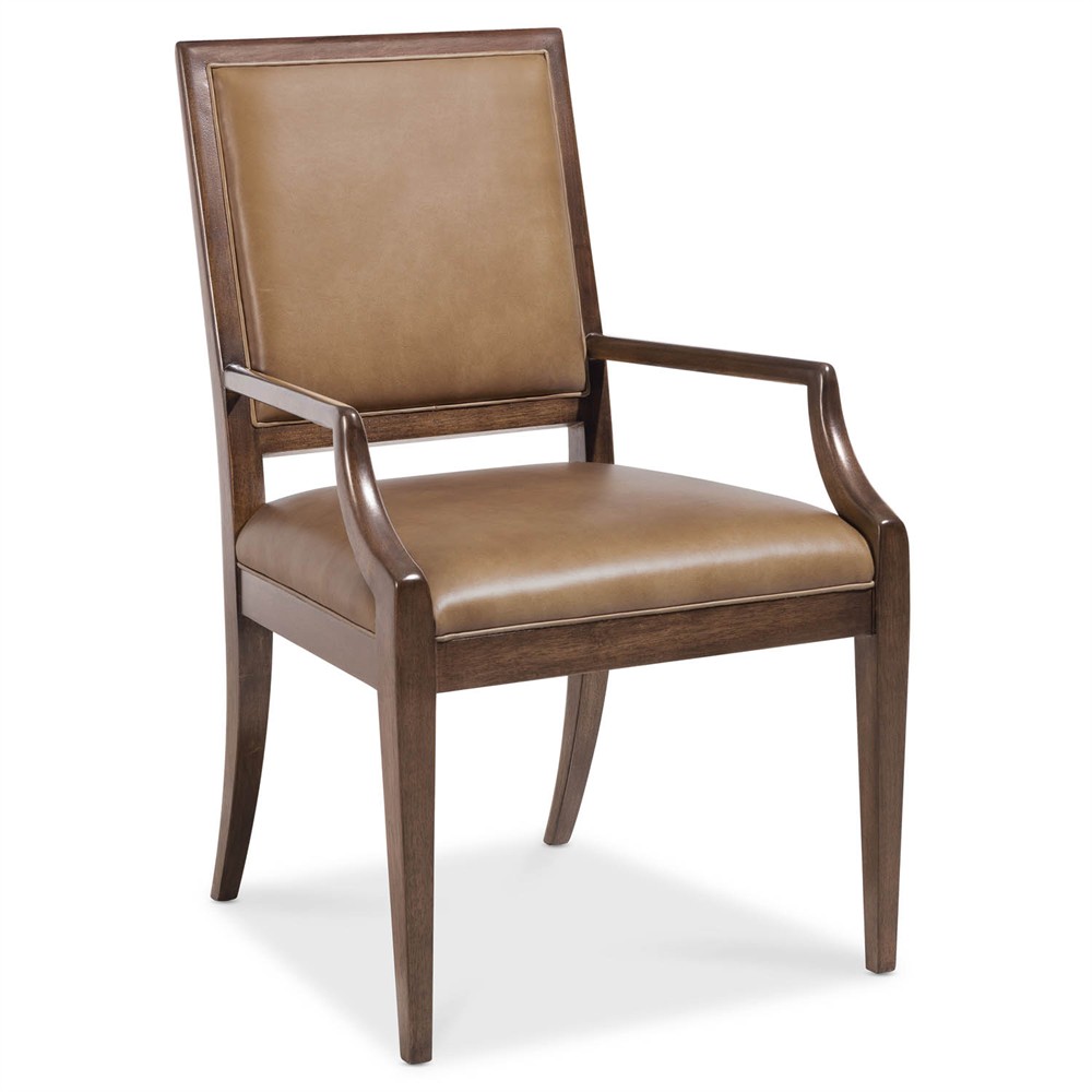Alaine Modern Classic Dark Brown Leather Wood Dining Arm Chair|