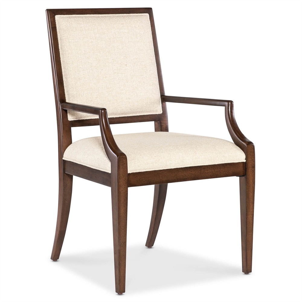 Alaine Modern Classic Beige Performance Dark Brown Wood Dining Arm Chair|