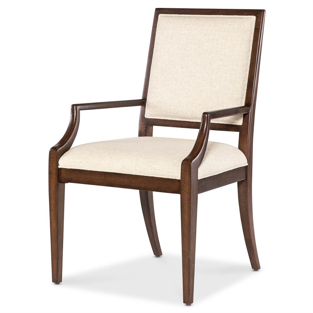 Alaine Modern Classic Beige Performance Dark Brown Wood Dining Arm Chair|