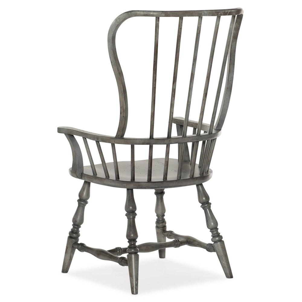 Bella Updated Traditional Grey Wood Windsor Dining Arm Chair|