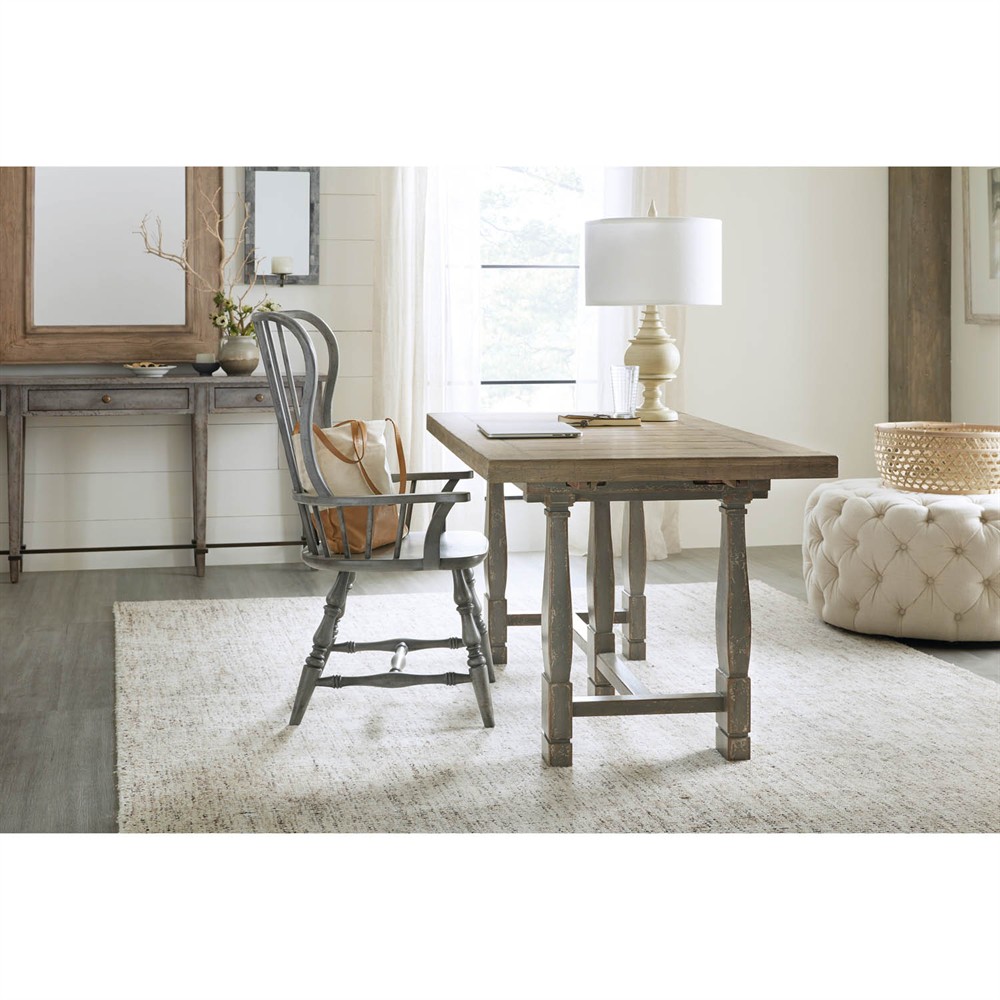 Bella Updated Traditional Grey Wood Windsor Dining Arm Chair|