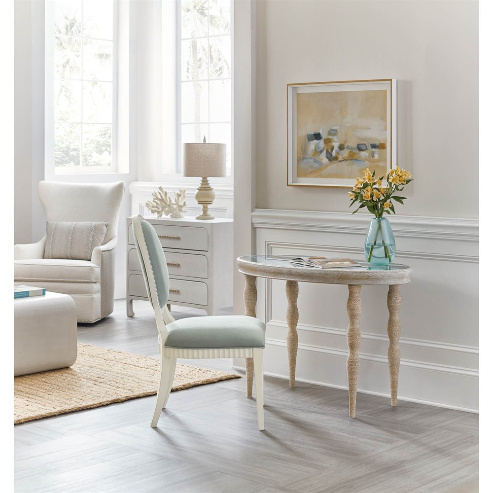 Calista French Country Light Blue Performance White Wood Dining Chair|