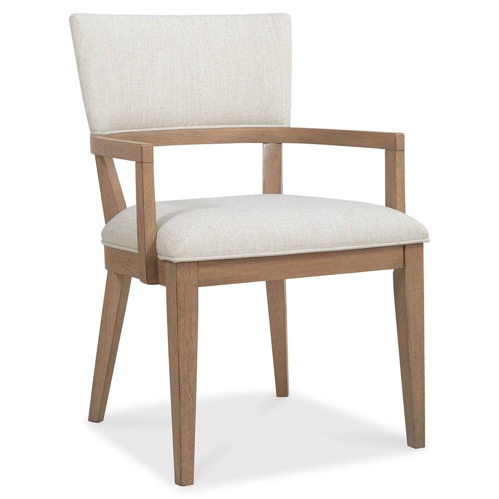 Amleto Modern Classic Cream Performance Brown Oak Dining Arm Chair|