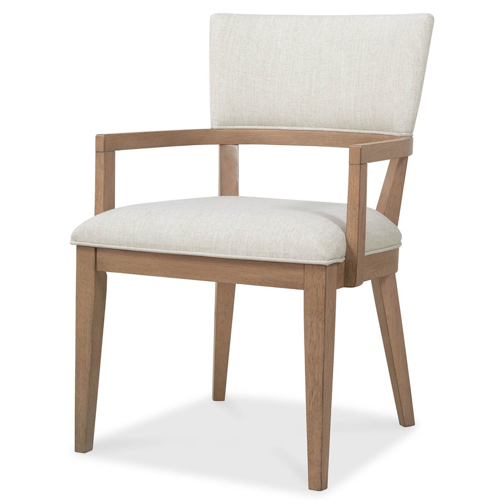 Amleto Modern Classic Cream Performance Brown Oak Dining Arm Chair|