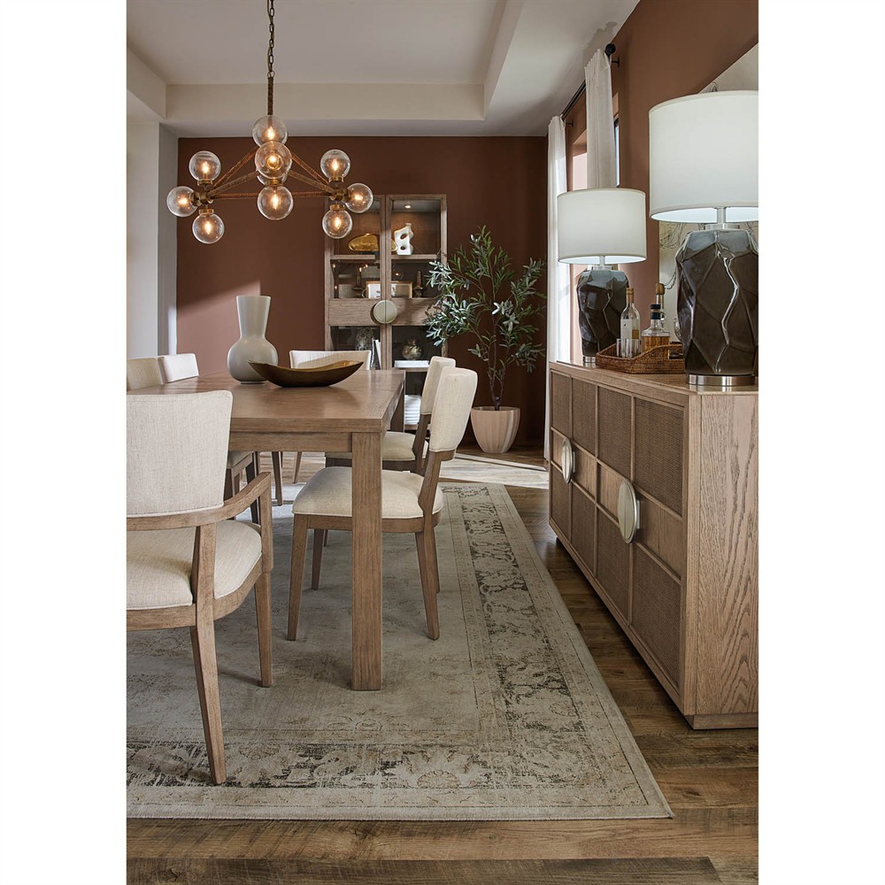 Amleto Modern Classic Cream Performance Brown Oak Dining Arm Chair|