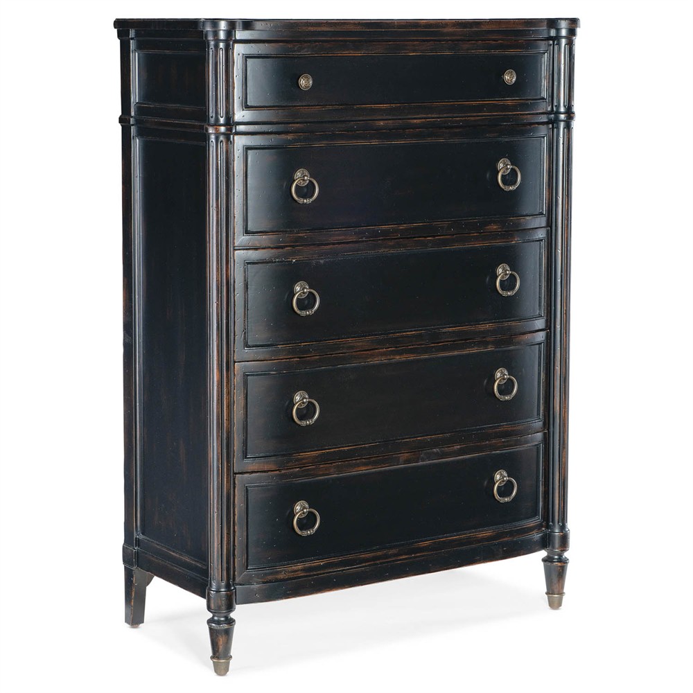 Stella Updated Traditional Aged Black Wood Tall Chest Dresser|