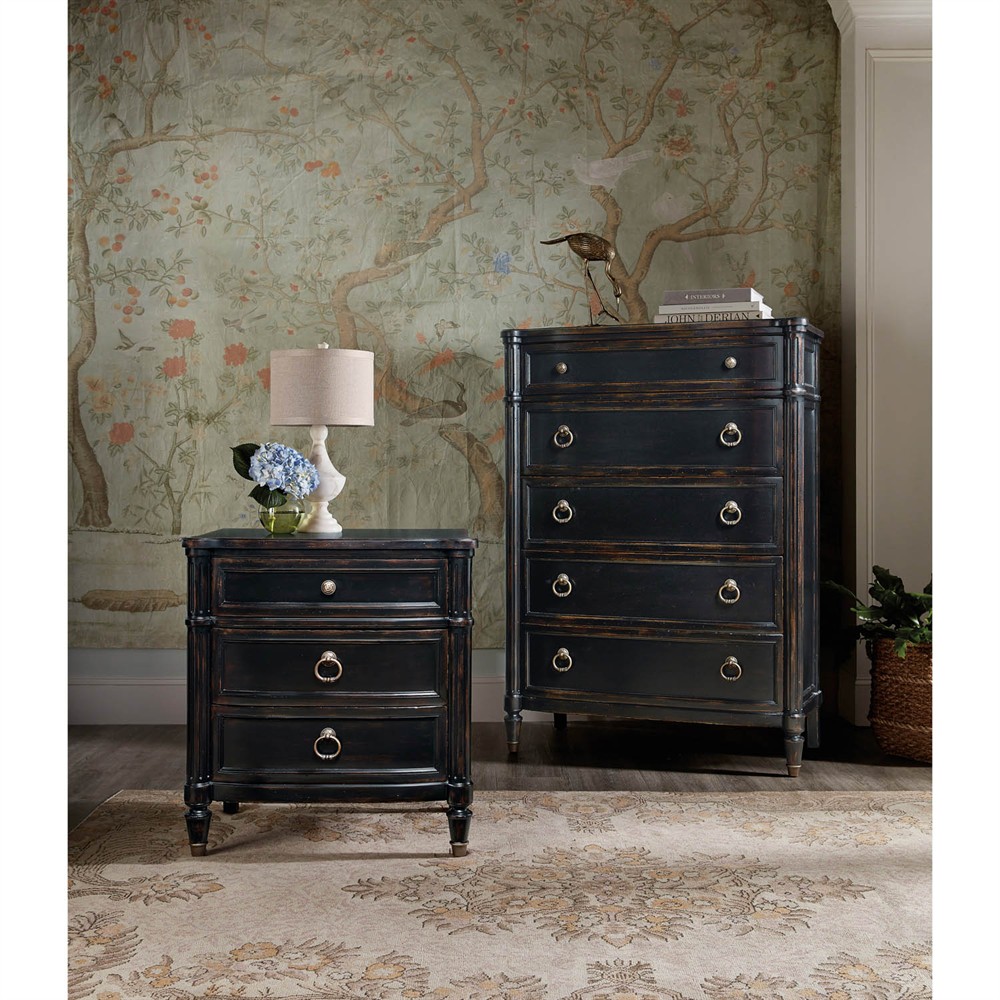 Stella Updated Traditional Aged Black Wood Tall Chest Dresser|