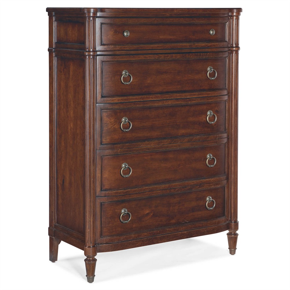 Stella Updated Traditional Dark Brown Cherry Wood Tall Chest Dresser|