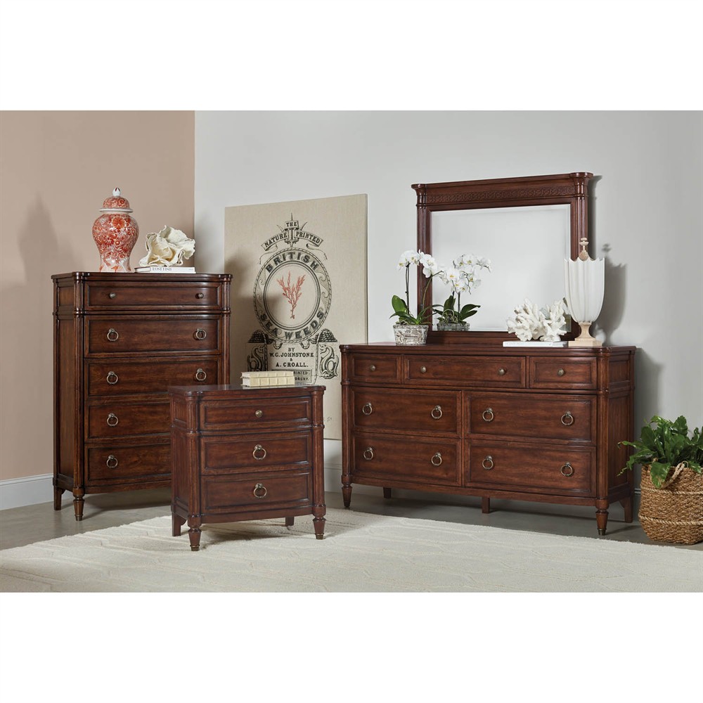 Stella Updated Traditional Dark Brown Cherry Wood Tall Chest Dresser|