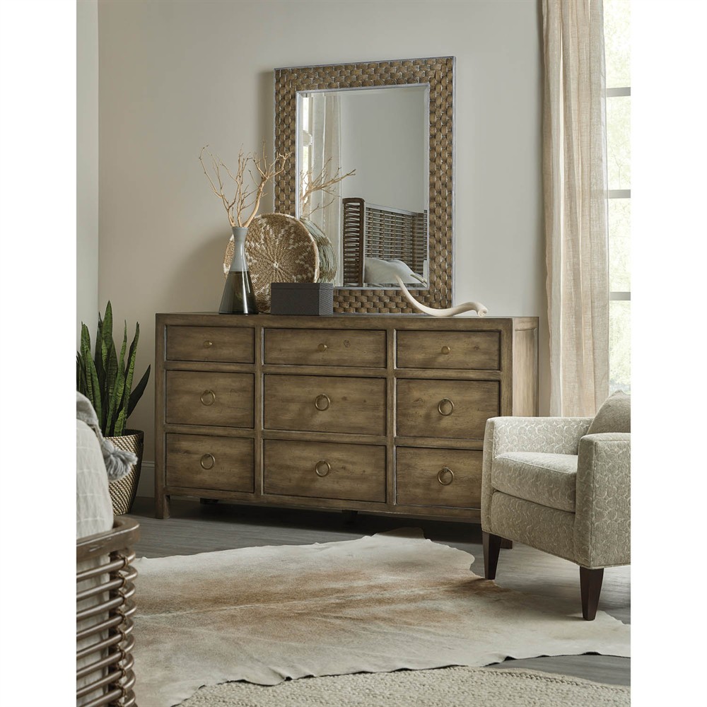 Rumi Updated Traditional Dark Brown Pecan Wood Triple Dresser|