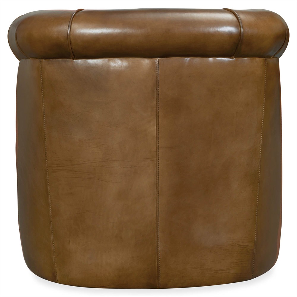 Tyler Updated Traditional Brown Leather Nailhead Trim Swivel Club Chair|
