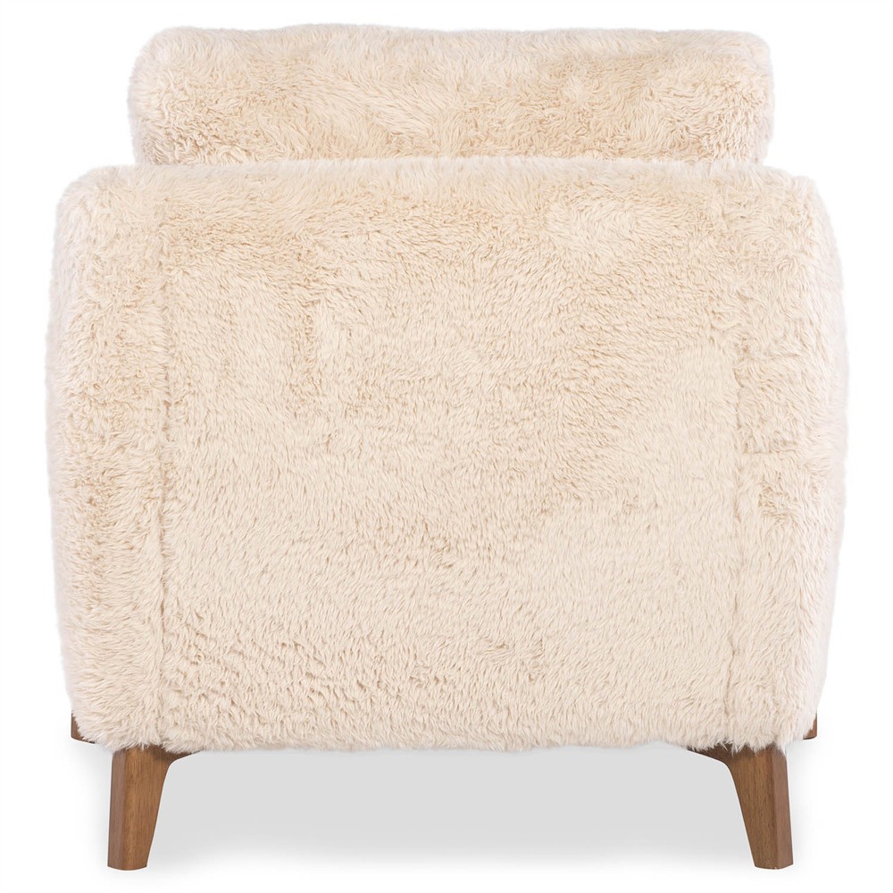 Carla Modern Classic Beige Faux Fur Brown Wood Arm Chair|