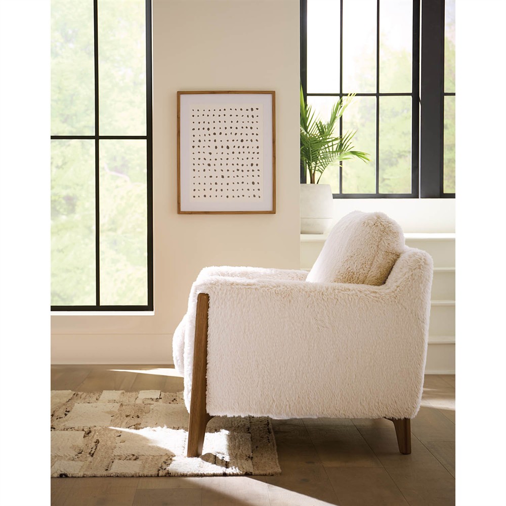 Carla Modern Classic Beige Faux Fur Brown Wood Arm Chair|