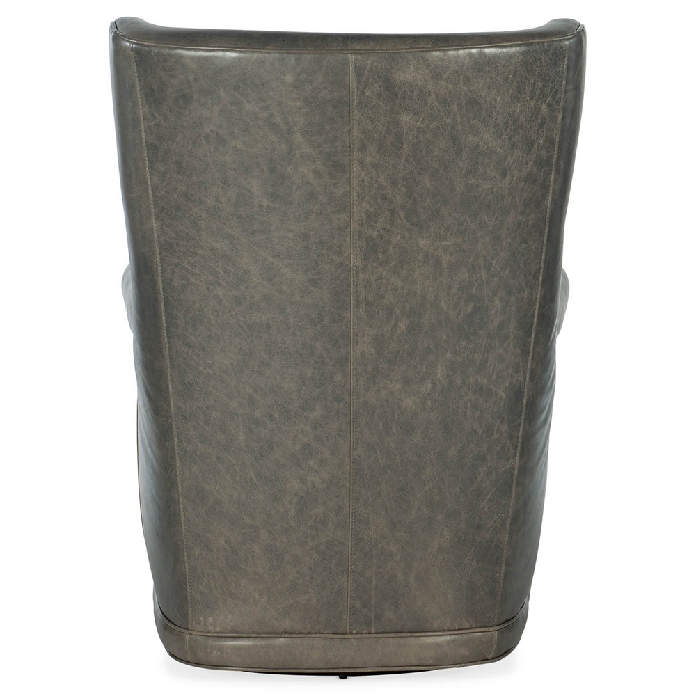 Malena Updated Traditional Grey Leather Swivel Wing Chair|