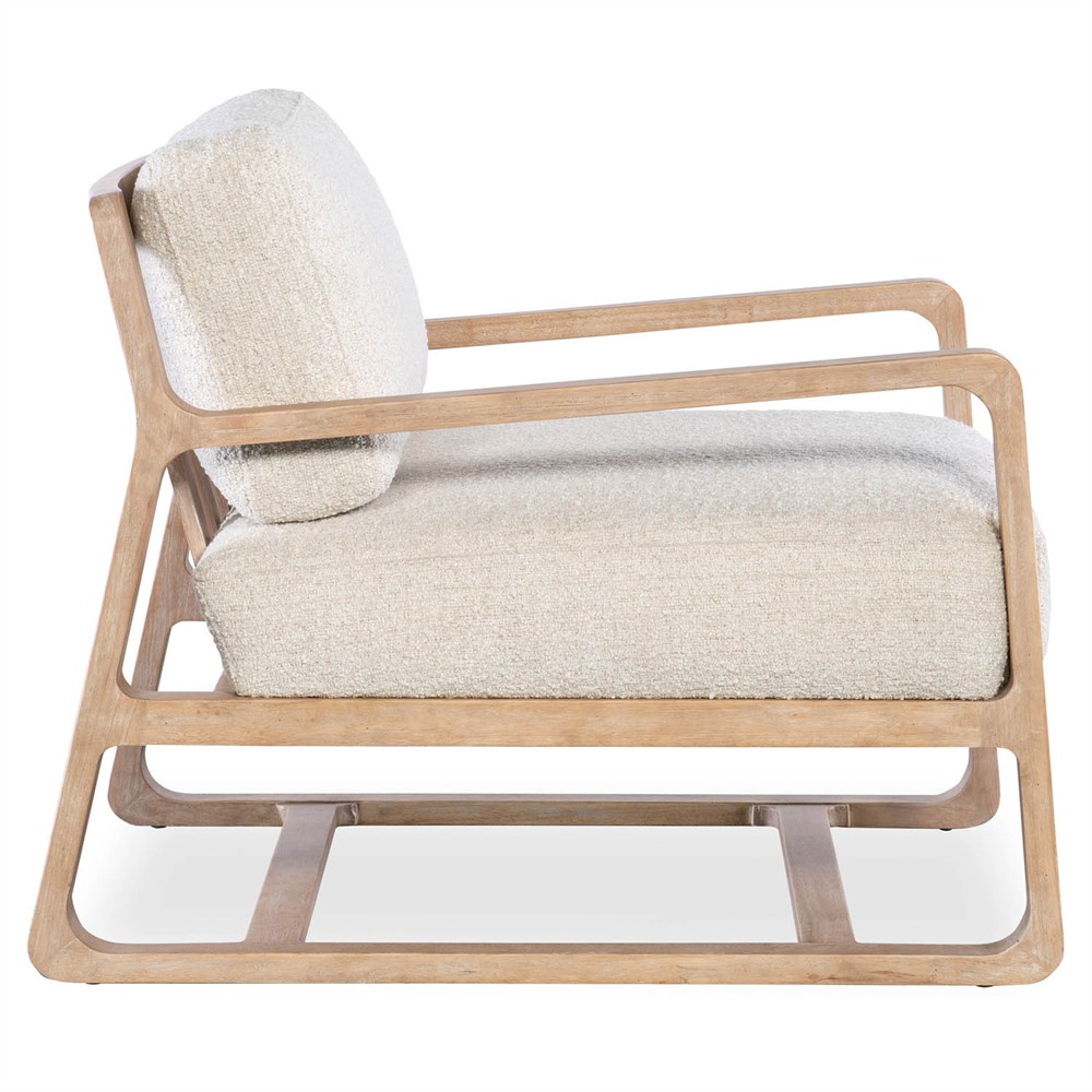 Miranda Coastal Beach Beige Boucle Wood Arm Chair|