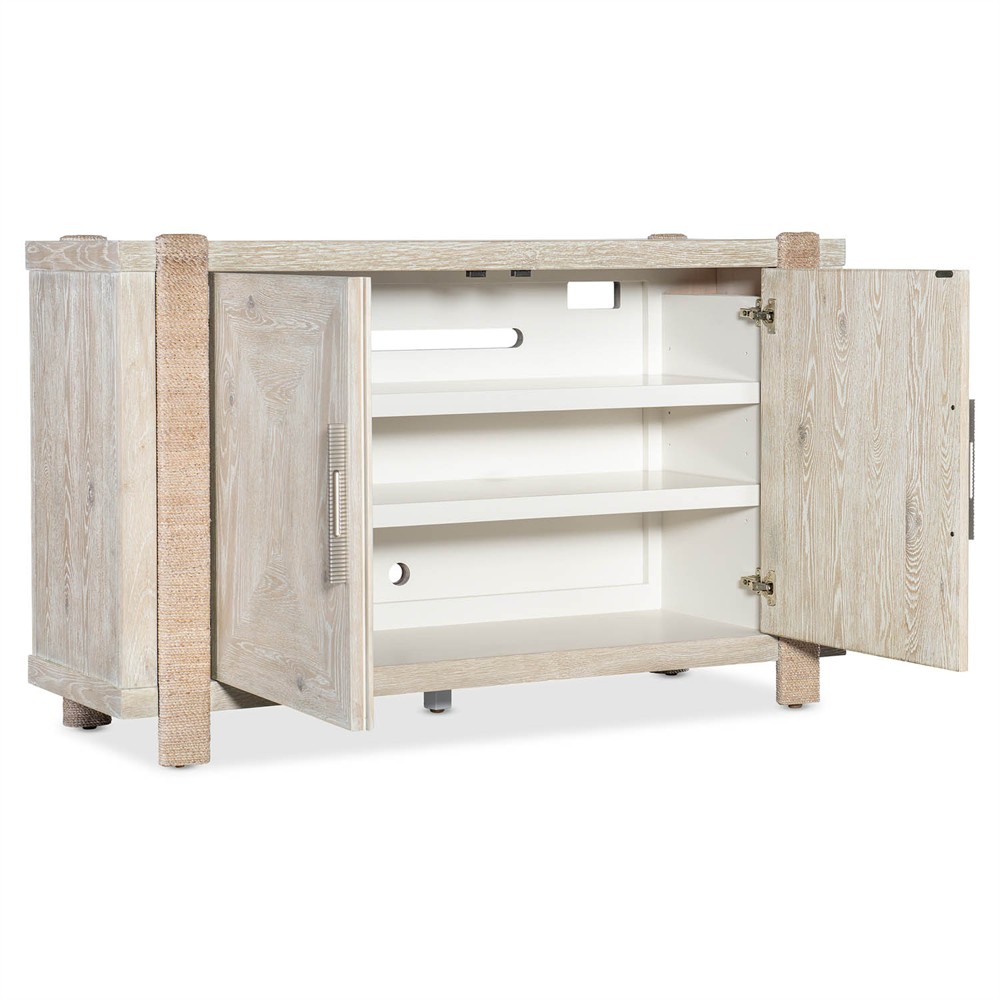 Oscar Coastal Beach Light Oak Woven Rope Media Cabinet - 57"|