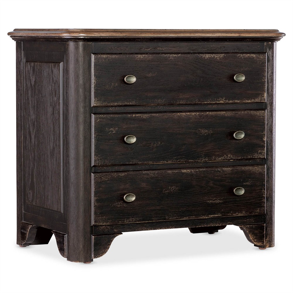 Asher French Country Black Oak Wide Nightstand|