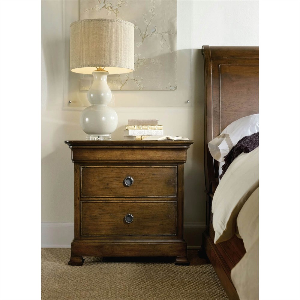Alban Updated Traditional Dark Brown Pecan Wood Nightstand|