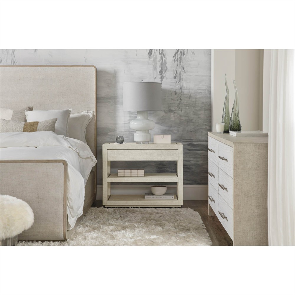 Milly Coastal Beach Cream Burlap Wood Nightstand|