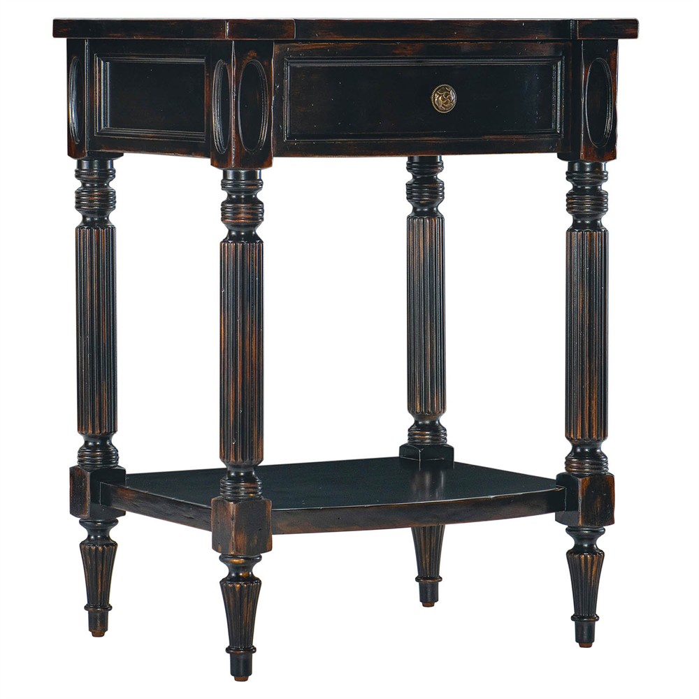 Stella Updated Traditional Aged Black Wood Nightstand|