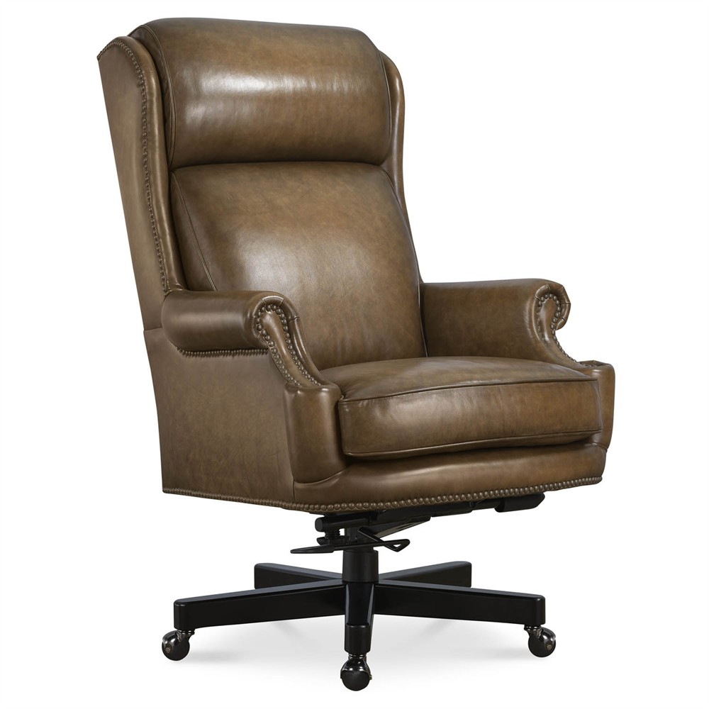 Clive Updated Traditional Brown Leather Swivel Office Chair|