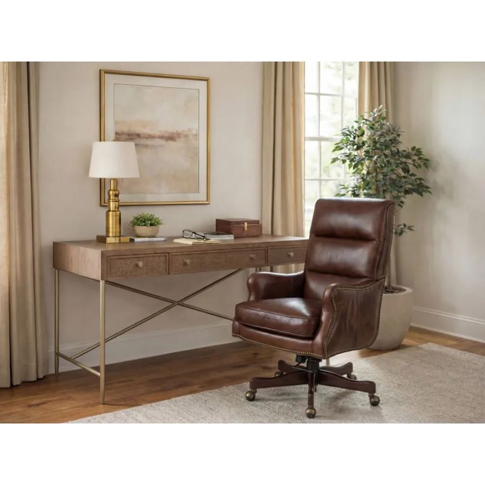 Gordon Updated Traditional Dark Brown Leather Nailhead Swivel Office Chair|