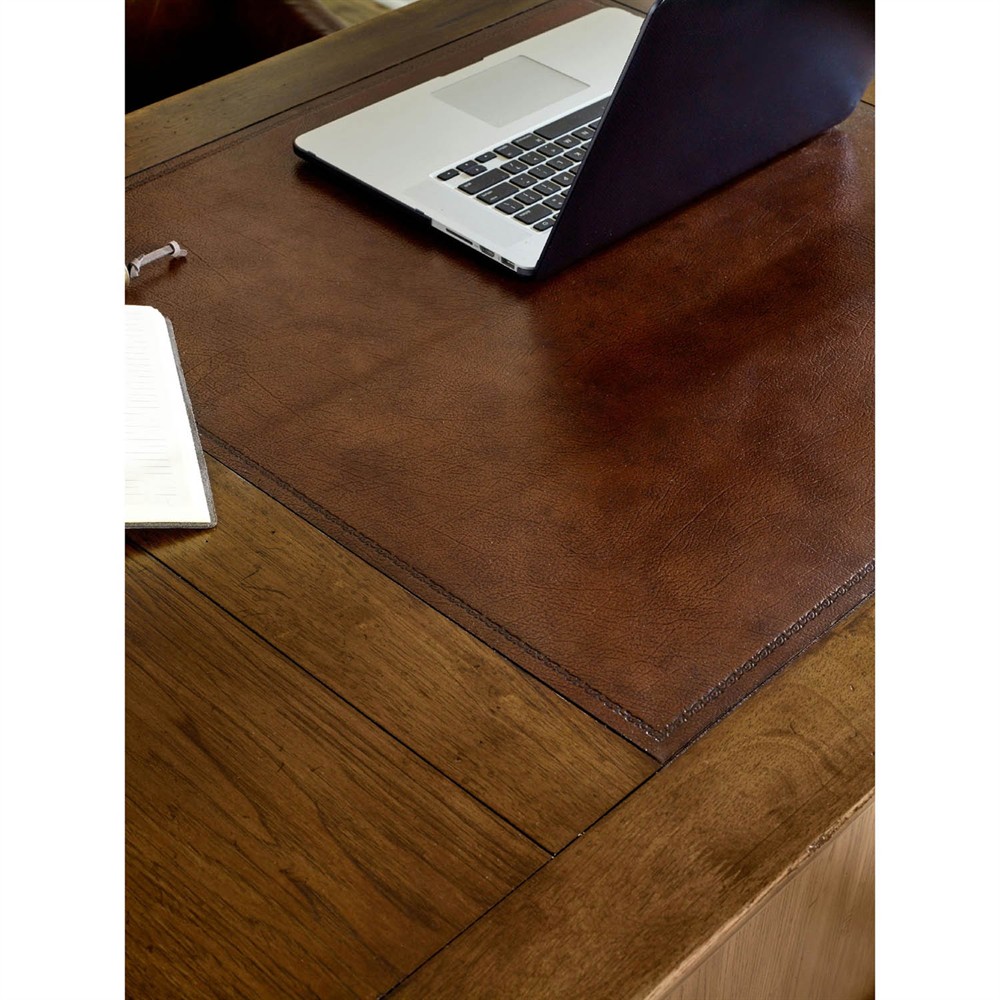 Alban Updated Traditional Dark Brown Pecan Wood Executive Desk|