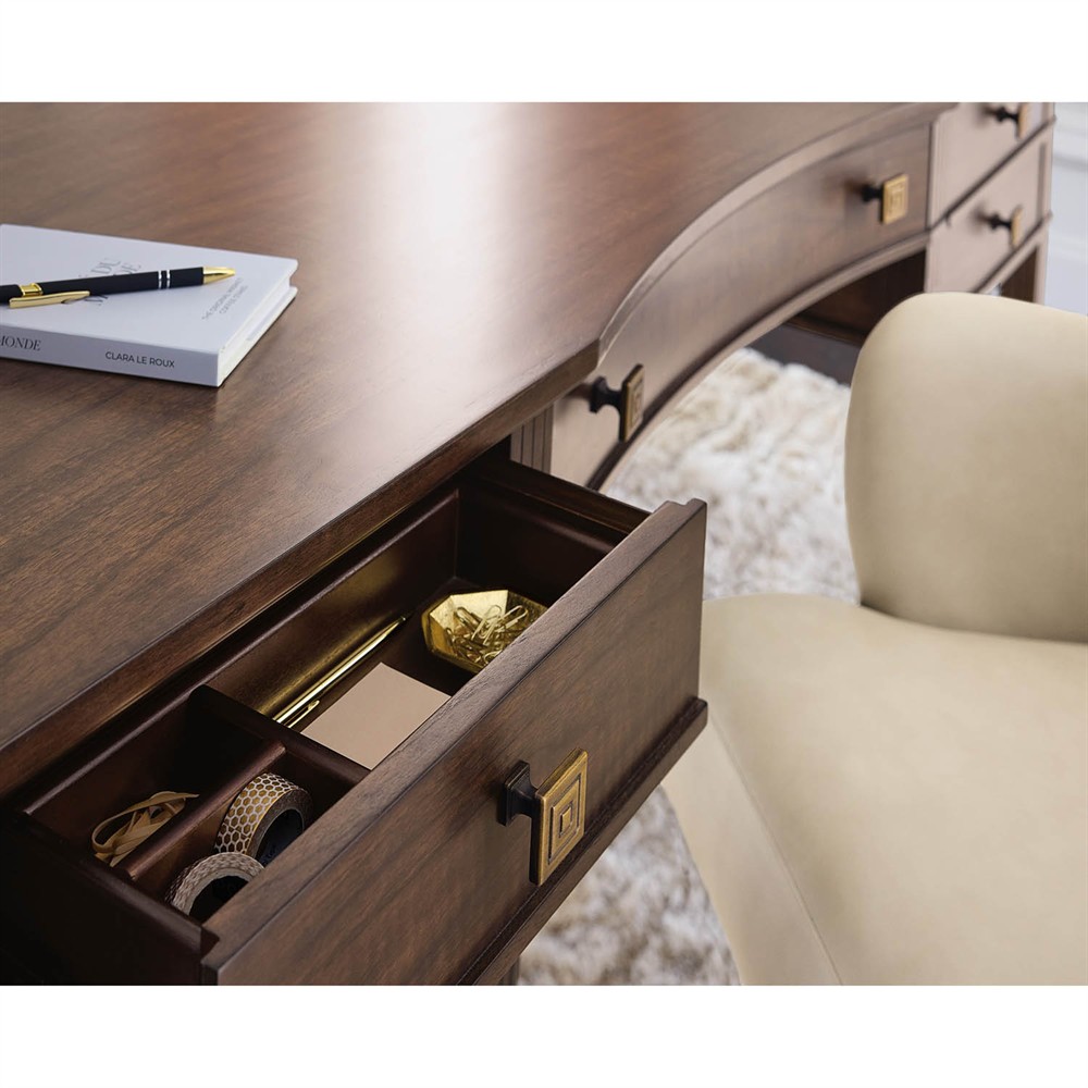 Emrys Updated Traditional Dark Brown Walnut Wood Writing Office Desk|