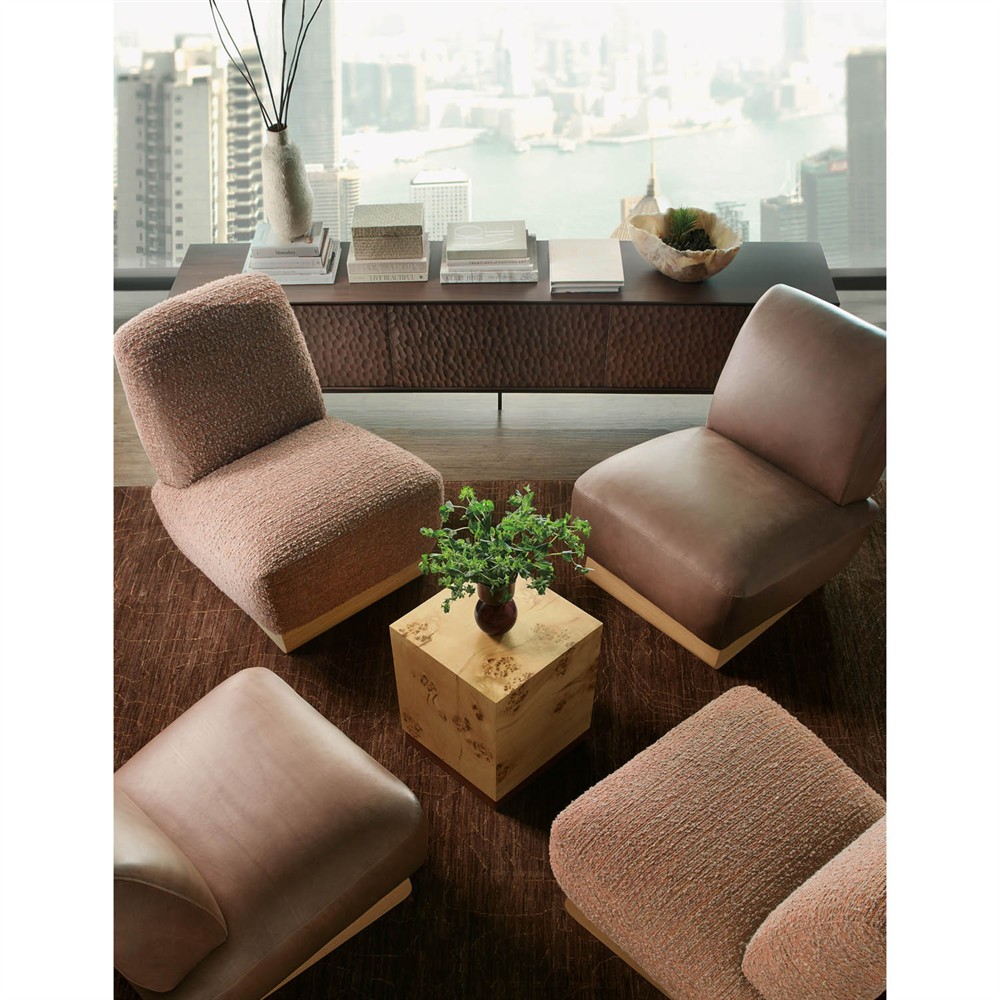 Aurore Modern Classic Brown Burl Wood Square Block Side Table|