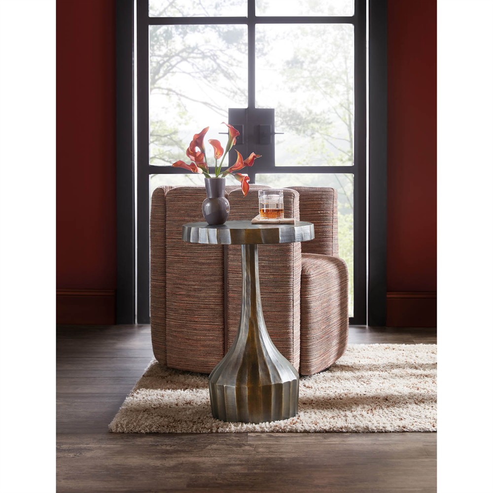 Francesca Modern Classic Bronze Resin Ribbed Round Accent Table|