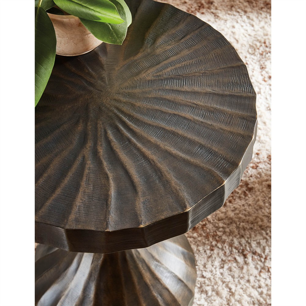 Francesca Modern Classic Bronze Resin Ribbed Round Accent Table|